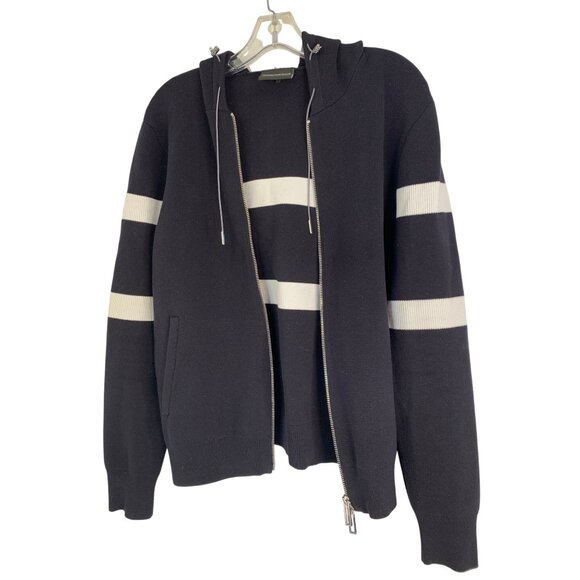 Emporio Armani Mens Hooded Sweater Jacket Size L Varsity Stripe Black RJ10617 - Picture 4 of 9